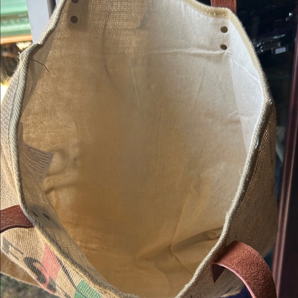 Nespresso Burlap Tote with Red and Brown Handles - Picture 2 of 3